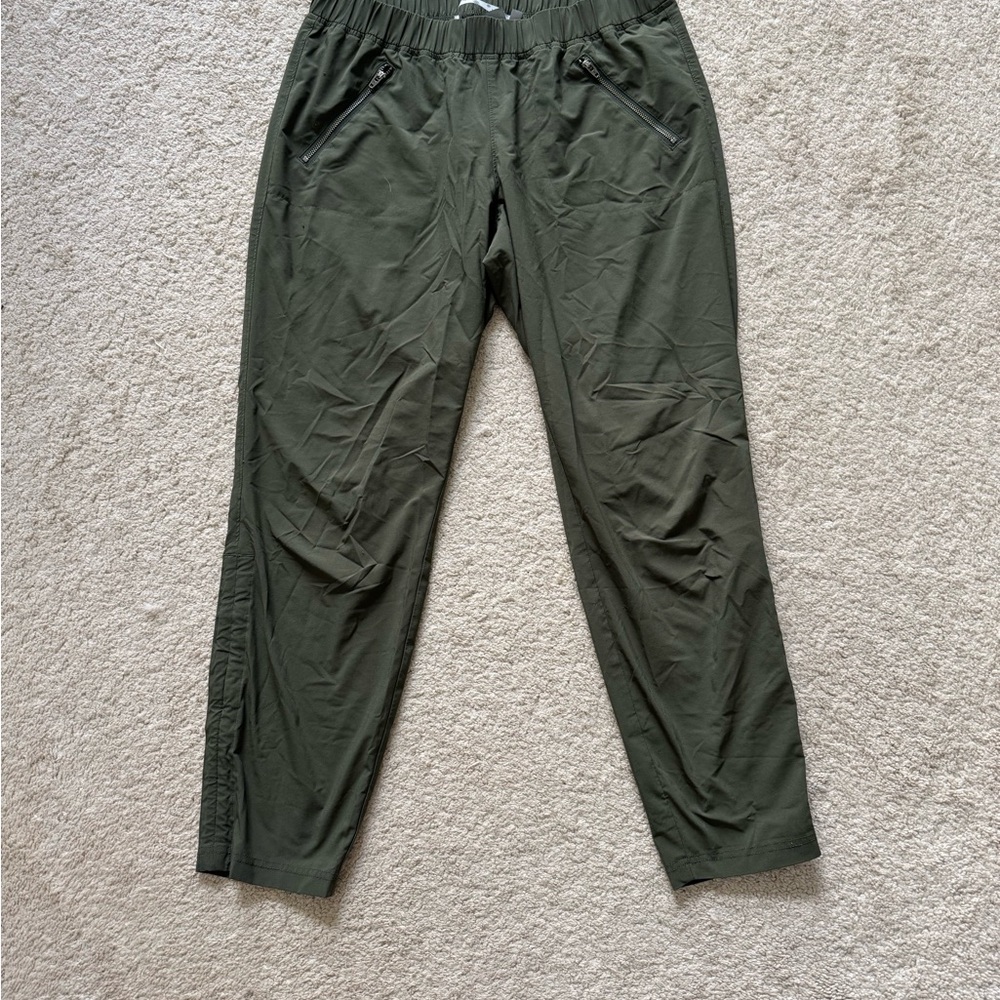 Athleta Green Track Pants with Tapered Leg and Elastic Waistband